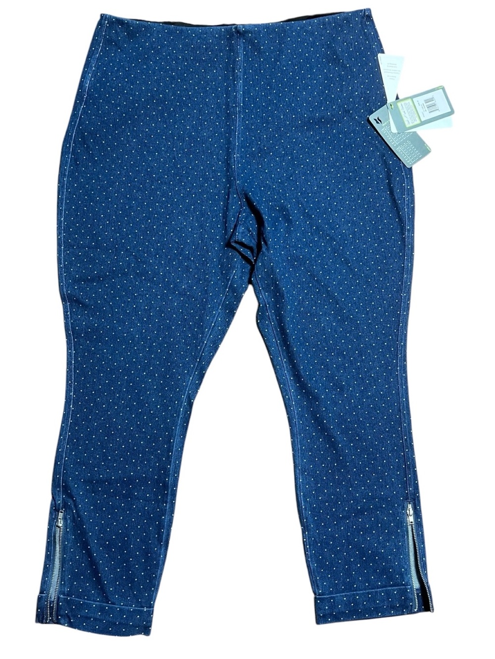 Lysse blue dot denim look zip ankle pull on capri size 3X NWT-Runs small (20)